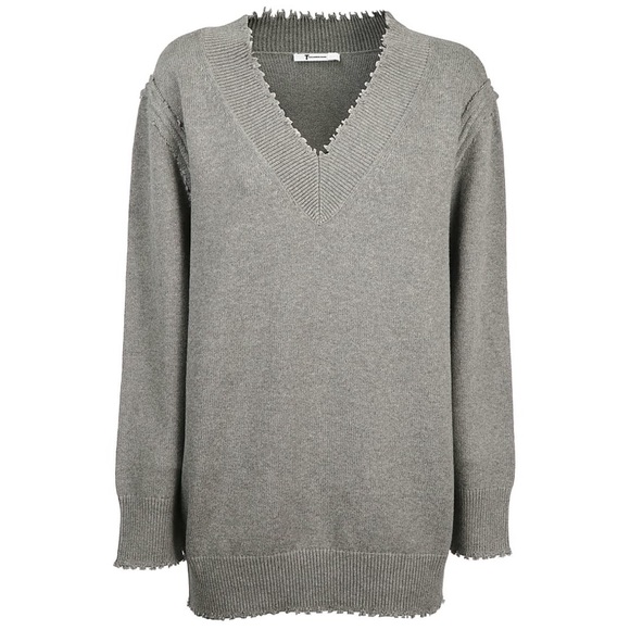 NWOT Alexander Wang Gray Distressed V Neck Sweater - Picture 6 of 6